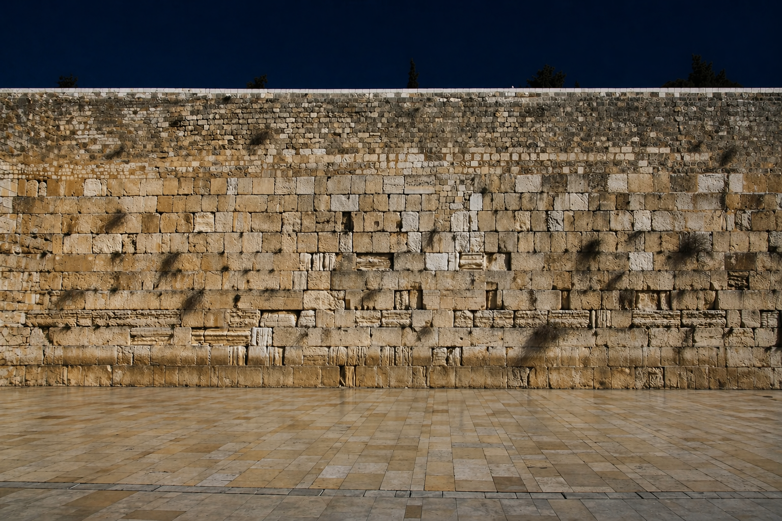 Ancient Jerusalem stone wall at dusk